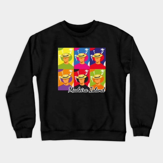 Madeira Island male pop art no face illustration using the traditional straw hat Crewneck Sweatshirt by Donaby